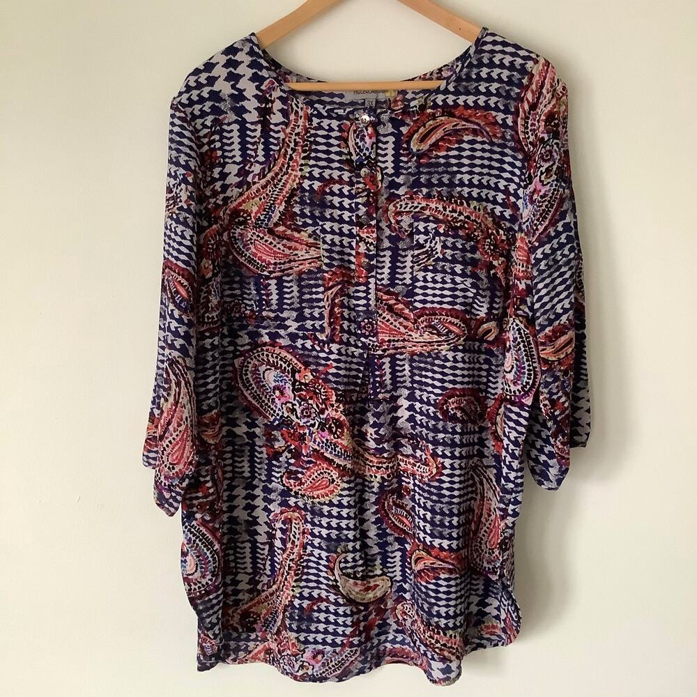 Figueroa & Flower Anthropologie Paisley Geo Pattern Button Front Tunic Plus 3X
